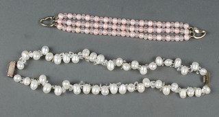 2 cultured pearl bracelets with silver clasps 