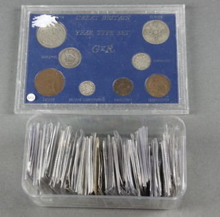 A cased George V coin set and minor coins 