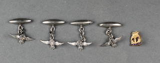 2 pairs of silver RAF cufflinks and a badge