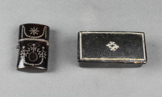 A 19th Century silver and tortoiseshell pique etuis 1 1/2", a papier mache snuff box 