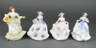 3 Royal Worcester figures - Sweet Forget Me Not 7", Sweet Rose 7" and Sweet Violet 7" and a Coalport figure Nell Gwyn 8" 