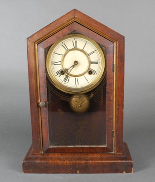 A Waterbury American striking shelf clock with paper dial and Roman numerals