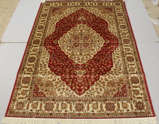 A red and cream ground Persian style Belgian cotton rug 89" x 64! 