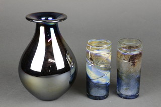 A Studio Glass vase 9", a pair of cylindrical ditto 