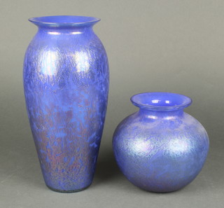 A Brierley oviform blue ground vase 11 1/2", a squat baluster ditto 7" 