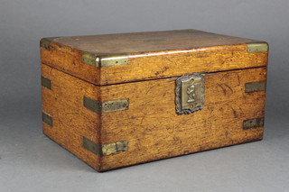 Austin Westmorland of Dublin, a Victorian oak and brass banded jewellery box with hinged lid 8"h x 14"w x 10"d 