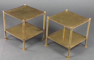 A pair of square gilt metal 2 tier jardiniere stands 13"h x 12"w 