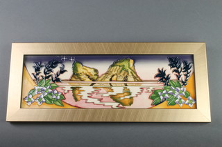 A Moorcroft Collectors Club tile "Farewell Beach"  by Vicky Lovett 13" x 5 1/2", framed  and boxed 