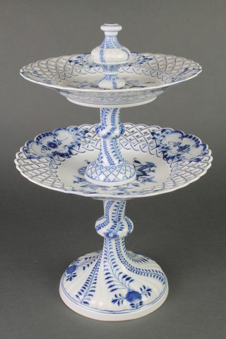 A Meissen Onion pattern 2 section cake stand with pierced decoration 