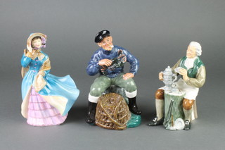 3 Royal Doulton figures - The Tinsmith HN2146 7", Delphine HN2136 7 1/5" and The Lobster Man HN2317 7 1/2" 