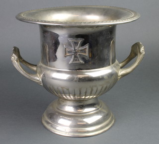 A silver plated wine cooler with iron cross and German eagle decoration