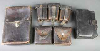 2 ammunition pouches and 3 other leather pouches