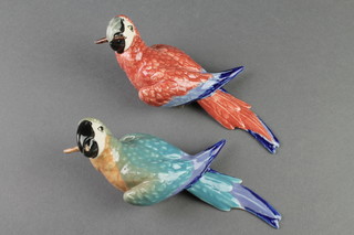 2 porcelain figures of parrots 7 1/2" 
