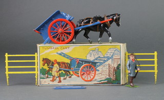 A Britains model Tumbrel cart complete with figure and horse, boxed 