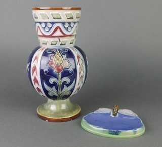 A Doulton Lambeth baluster vase with alternate panels of flowers and monograms 11", a Royal Doulton Wright's Coal Tar soap dish 6 1/4" 