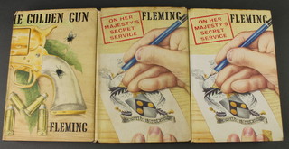 Ian Fleming, 2 volumes  "On Her Majesty's Secret Service", first edition 1963 by Jonathan Cape, complete with dust wrappers together with Ian Fleming one volume "The Man with The Golden Gun" first edition 1965 with dust wrapper