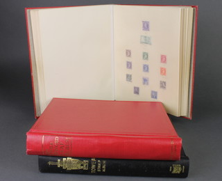 2 red Utile hinged stamp albums of GB and Commonwealth stamps, a Black Tower album of used and mint GB stamps 