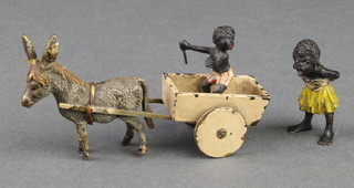 An Austrian bronze figure of a donkey cart 1" together with an Austrian figure of a standing girl 1"