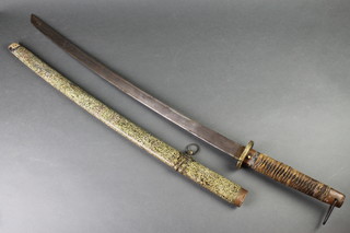 A Japanese style Kutana the 27" blade etched characters and marked 46127, contained in a shagreen effect scabbard 