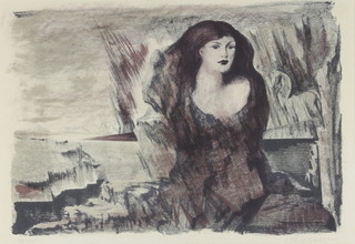 Aligi Sassu, print, an atmospheric study of a lady in an extensive landscape 20/200 13" x 18" 