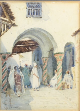An Edwardian watercolour, Arab market scene, indistinctly signed 6 1/2" x 5" 