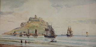 S Lucas, watercolour "St Michaels Mount Cornwall" unsigned 9 1/2" x 19 1/2" 