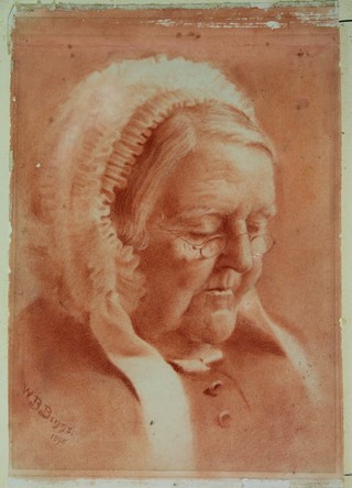 W B Binns 1895, pastel drawing, study of an elderly lady, signed and dated 15" x 10 1/2", unframed