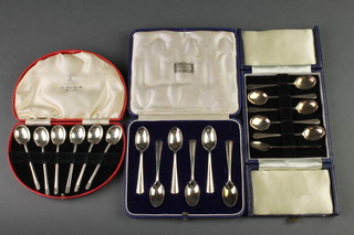 3 cased sets - 6 silver coffee spoons Sheffield 1938, 6 plain ditto Birmingham 1926 and 6 Art Deco ditto London 1939