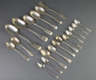 2 Georgian silver table spoons, a quantity of other silver spoons, 594 grams