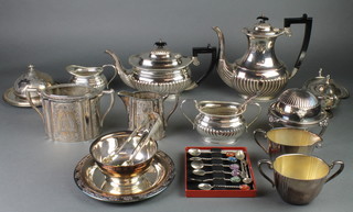 A silver plated 3 piece tea and coffee set of demi-fluted form and minor silver plated items 