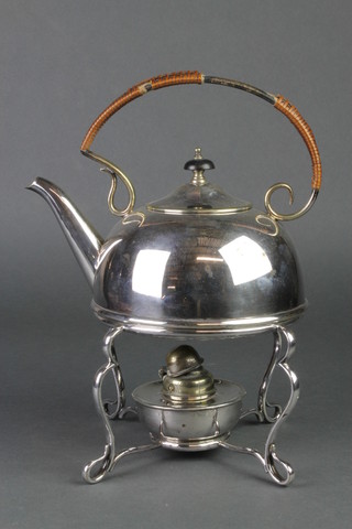 A silver plated Arts & Crafts tea kettle stand and burner 