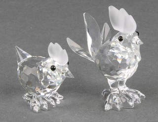 A Swarovski figure of a chicken 1" and a ditto of a cockerel 