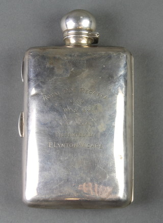A silver hip flask/cigar case, bearing a hall mark 6" 