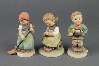 3 Hummel figures - Little Sweeper 4", Trumpet Boy 4 1/2" and Busy Student 4 1/4" 