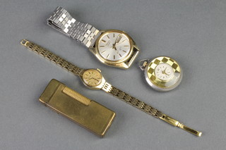 A lady's gilt Accurist wristwatch boxed, 2 other watches and a cigarette lighter 