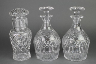 A pair of Georgian design mallet decanters and stoppers 9", a ditto jug and lid 9" 