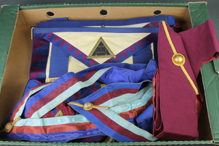 A Royal Arch Principals apron, 3 Royal Arch Provincial Grand Officers aprons and collars and 3 sashes 