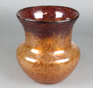 A Monart style brown glass vase with waisted neck 9" 