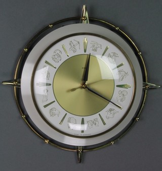 A Metamec 1950's wall clock decorated signs of the Zodiac