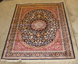 A blue ground Belgian cotton Persian style rug with central medallion 105" x 78 1/2" 