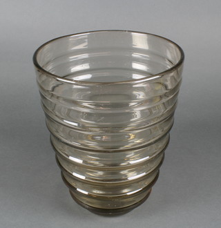 A Whitefriars ribbed glass vase 12" 