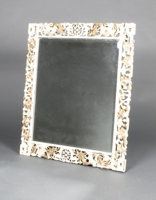 A square plate mirror contained in a pierced Chinese style white painted hardwood frame 28" x 24" 