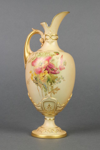 A Royal Worcester blush porcelain ewer with floral sprays 8" 