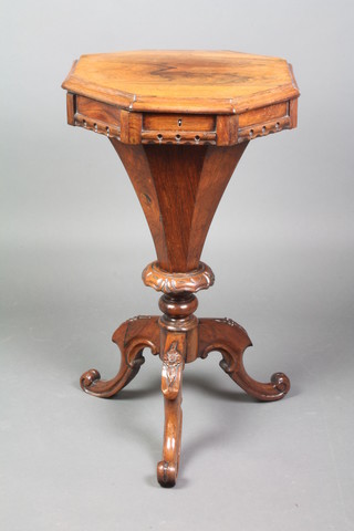 A Victorian octagonal rosewood work table of conical form, raised on cabriole supports 29"h x 17"w x 17"d 