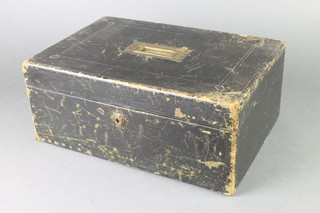 Thomas Lund, a Victorian rectangular leather bound dispatch/deed box, the brass counter sunk handle marked John Hodgson Esq, The Elms, Hampstead Heath, 6"h x 14"w x 9"d