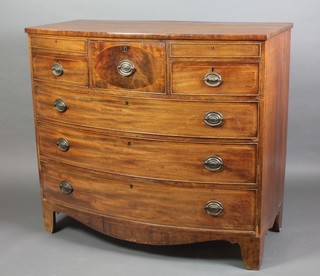 A Georgian mahogany bow front chest fitted 1 short drawer flanked by 2 short drawers above 3 long drawers, raised on bracket feet 44"h x 40"w x 24"d 