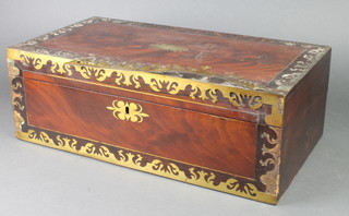 A Victorian mahogany brass inlaid writing slope with hinged lid 7"h x 20"w x 10 1/2"d