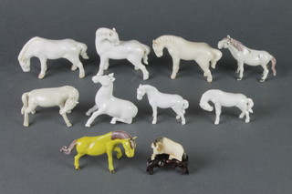 A collection of 8 white glazed Chinese horses a yellow ditto and an ivory horse on stand