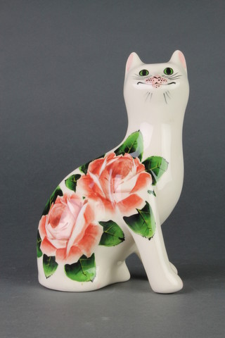 A Wemyss G. Hill Pottery seated cat 7" 