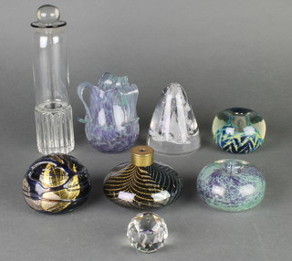 A Studio Glass scent bottle 8", 7 other Studio glass items